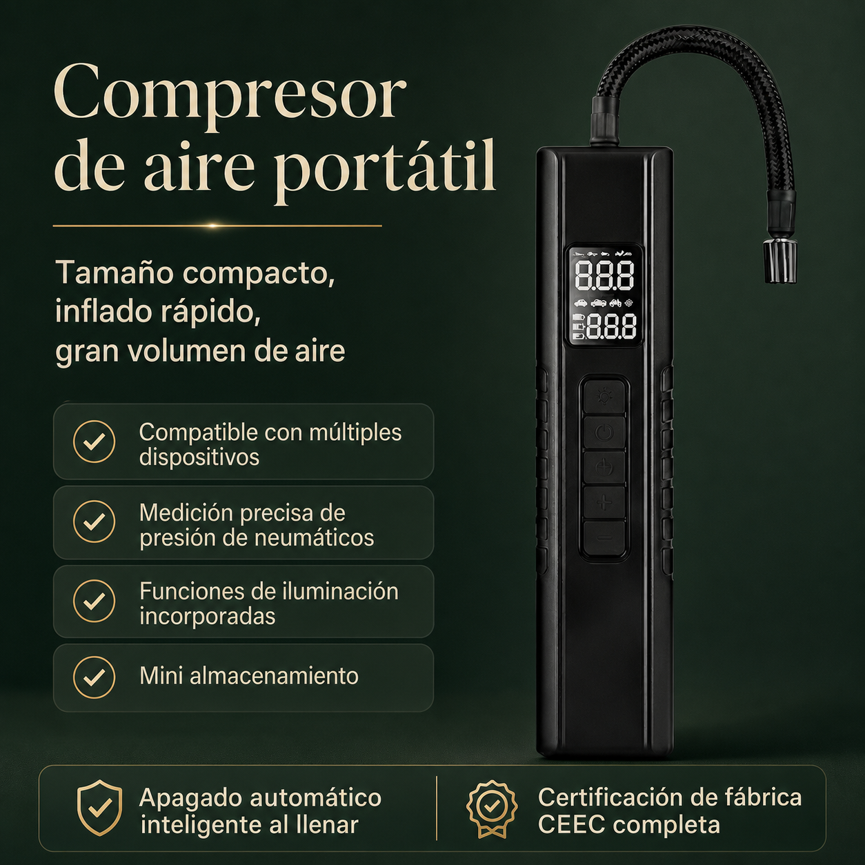 Compresor Digital 12V — funciones y beneficios estilo ZYKORA