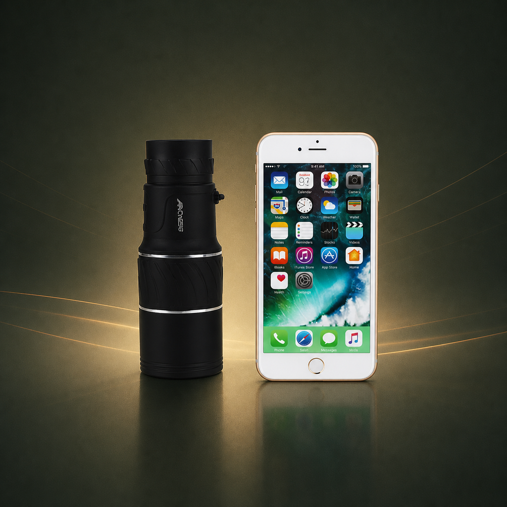 Monocular HD — comparación con teléfono estilo ZYKORA