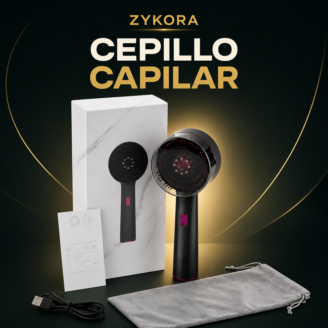 Cepillo Masajeador Capilar Eléctrico con Luz Roja — portada ZYKORA